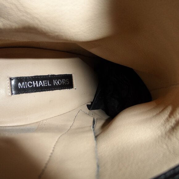 KORS by Michael Kors Black Leather Ankle Boots w/Removable Front Fringe Panel 8M - Picture 8 of 16